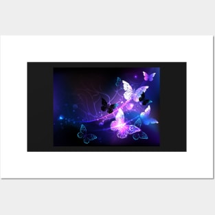 Violet Background with Night Butterflies Posters and Art